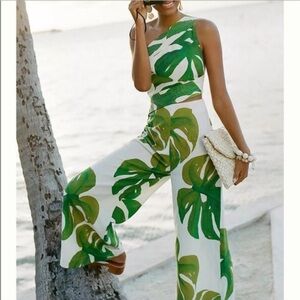 NWT Farm Rio Monstera one shoulder Jumpsuit Linen